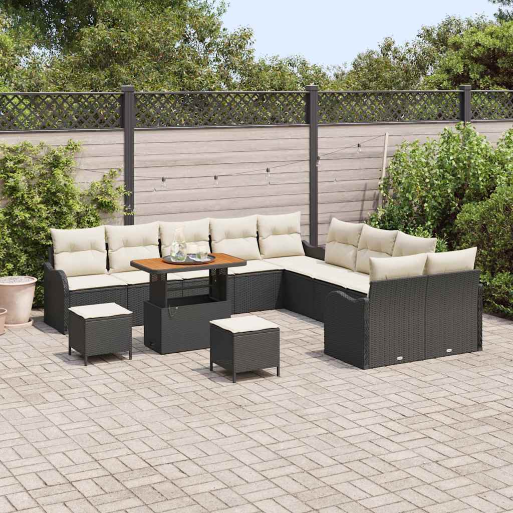 Gartensofa-set mit Kissen 13 pcs Schwarz Poly-Rattan