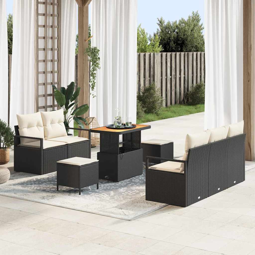 Gartensofa-set mit Kissen 8 pcs Schwarz Poly-Rattan