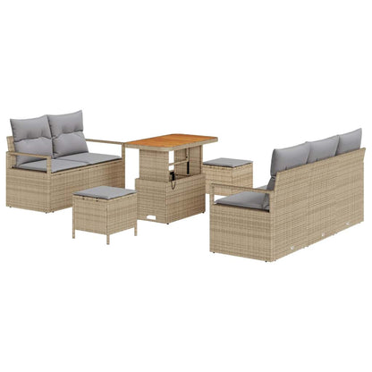 Gartensofa-set mit Kissen 8 pcs Beige Poly-Rattan