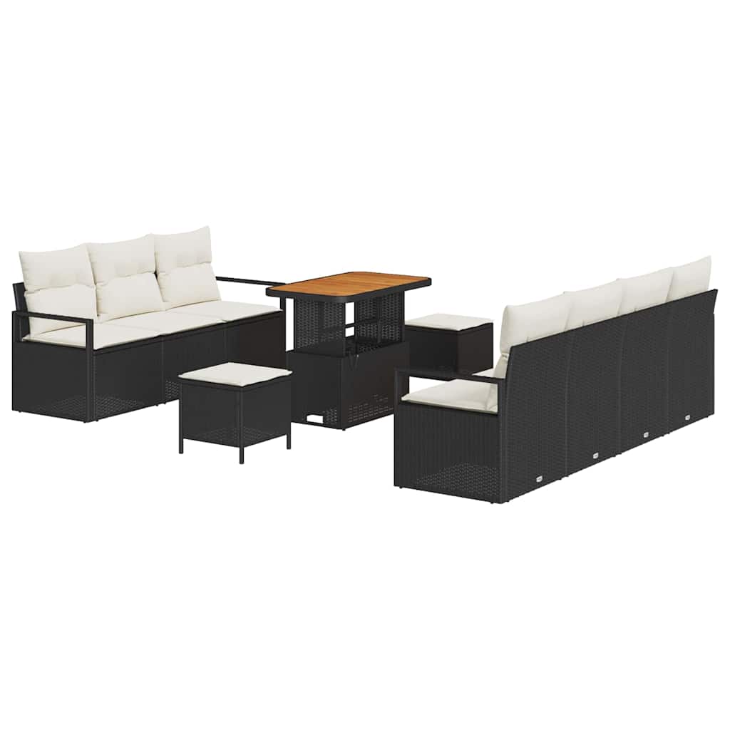 Gartensofa-set mit Kissen 10 pcs Schwarz Poly-Rattan