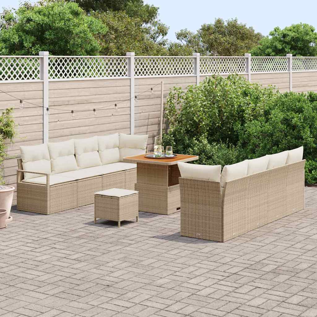 Gartensofa-set mit Kissen 11 pcs Beige Poly-Rattan