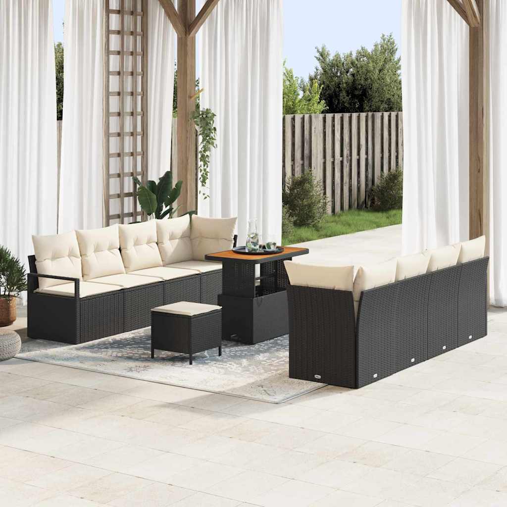 Gartensofa-set mit Kissen 11 pcs Schwarz Poly-Rattan