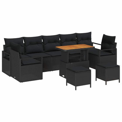 Gartensofa-set mit Kissen 10 pcs Schwarz Poly-Rattan