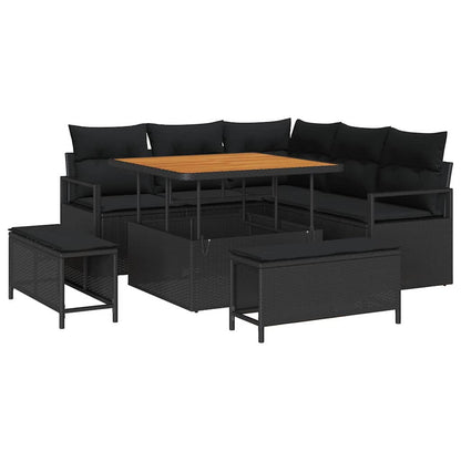 Gartensofa-set mit Kissen 8 pcs Schwarz Poly-Rattan