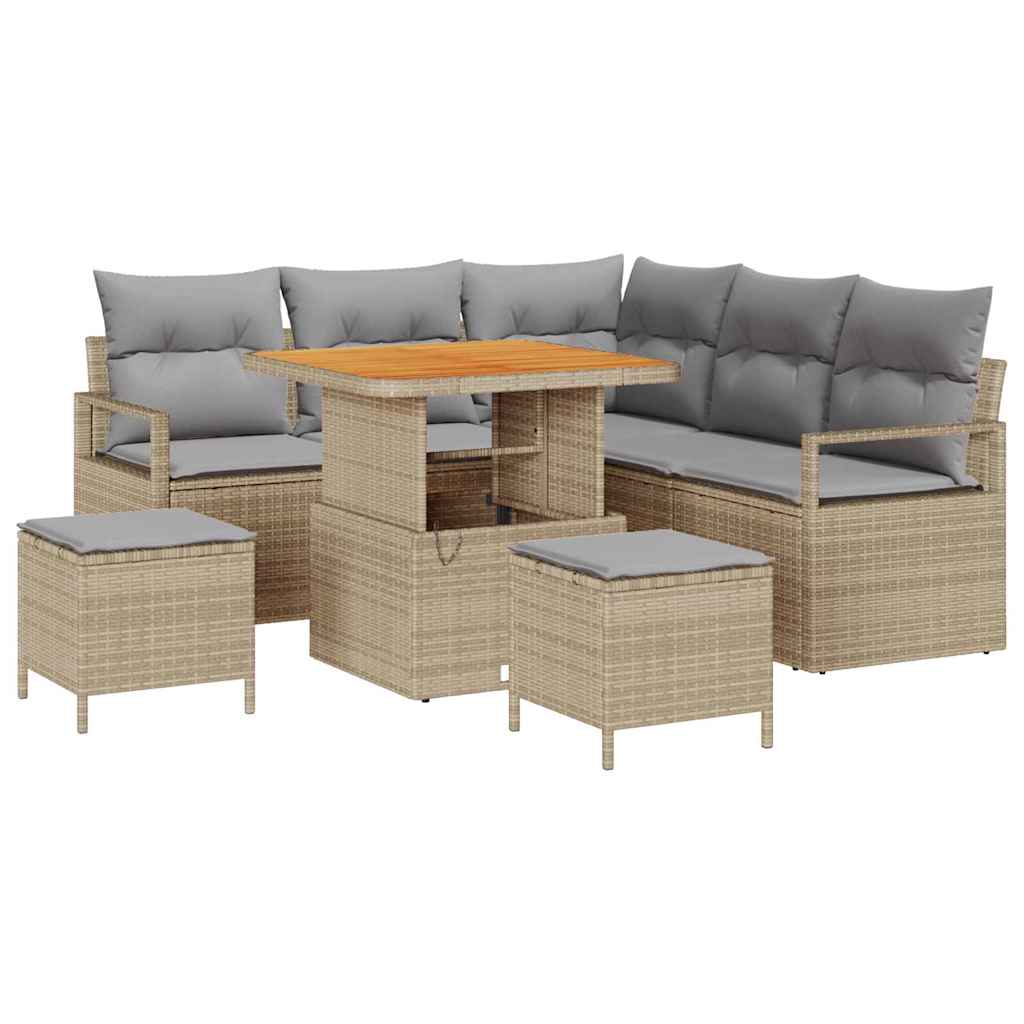 Gartensofa-set mit Kissen 8 pcs Beige Poly-Rattan