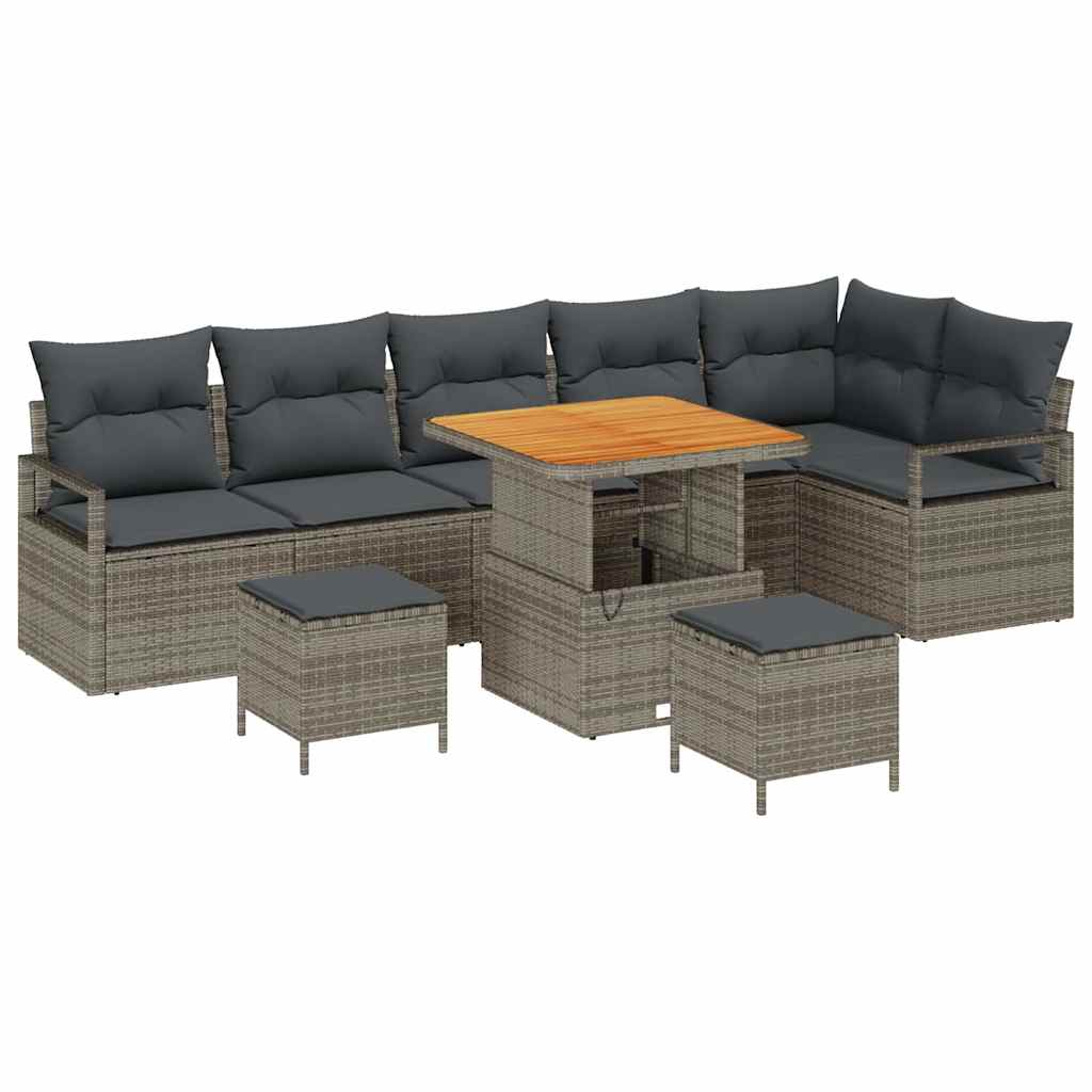 Garten-Sofa-Set mit Kissen 9 pcs Grau Poly Rattan