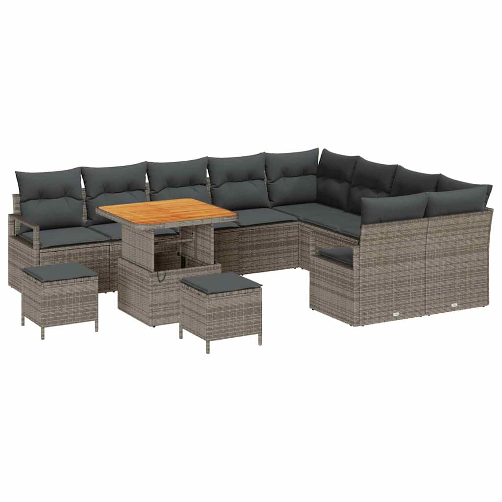 Gartensofa-set mit Kissen 12 pcs Grau Poly-Rattan