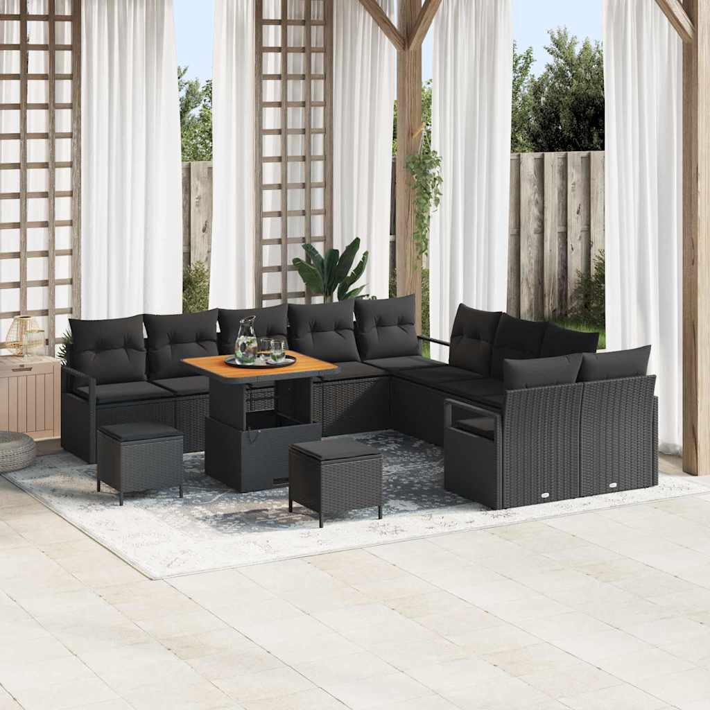 Gartensofa-set mit Kissen 13 pcs Schwarz Poly-Rattan