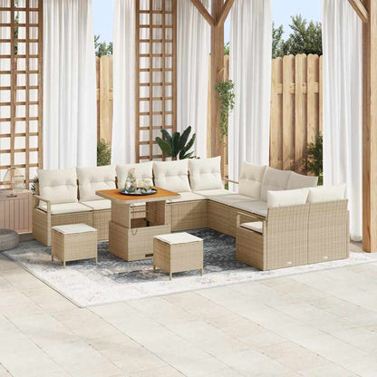 Gartensofa-set mit Kissen 13 pcs Beige Poly-Rattan