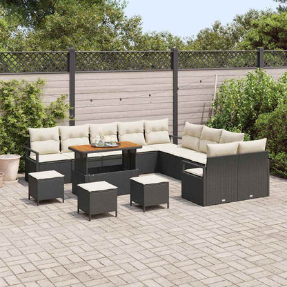 Gartensofa-set mit Kissen 14 pcs Schwarz Poly-Rattan