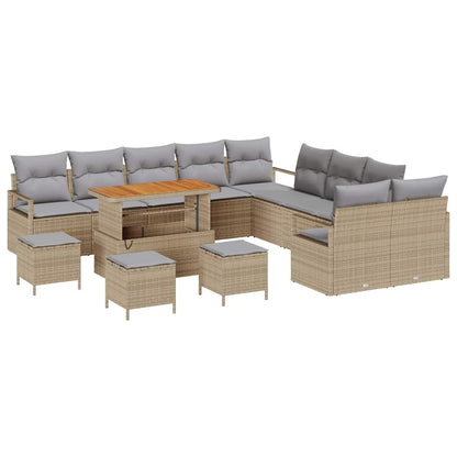 Gartensofa-set mit Kissen 14 pcs Beige Poly-Rattan