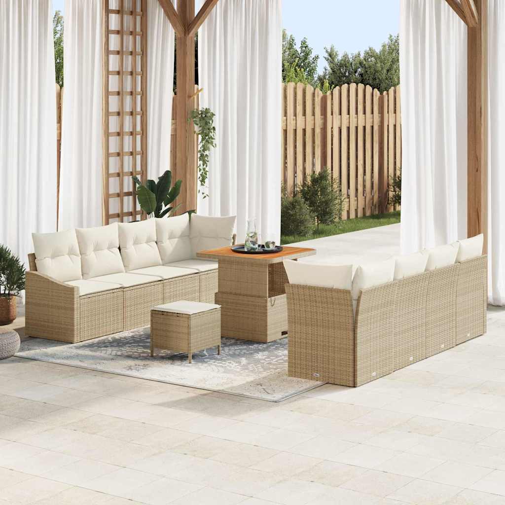 Gartensofa-set mit Kissen 11 pcs Beige Poly-Rattan