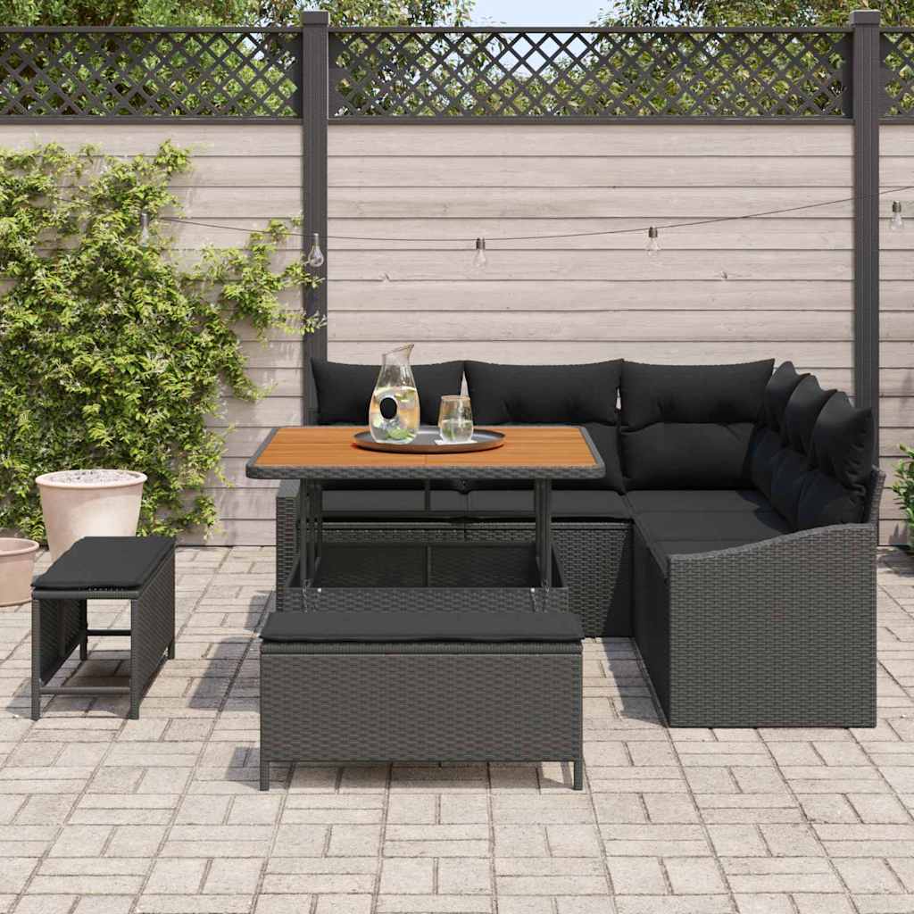 Gartensofa-set mit Kissen 8 pcs Schwarz Poly-Rattan