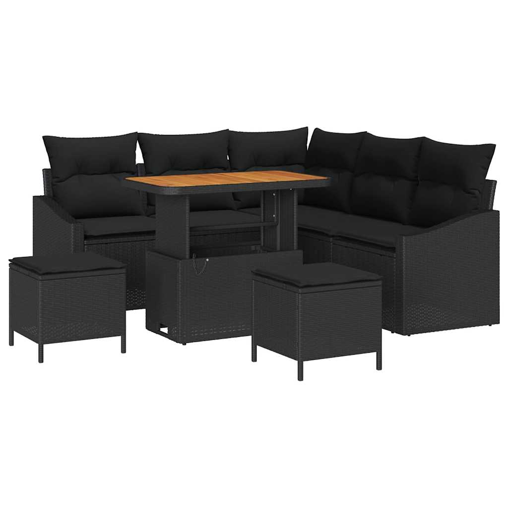 Gartensofa-set mit Kissen 8 pcs Schwarz Poly-Rattan