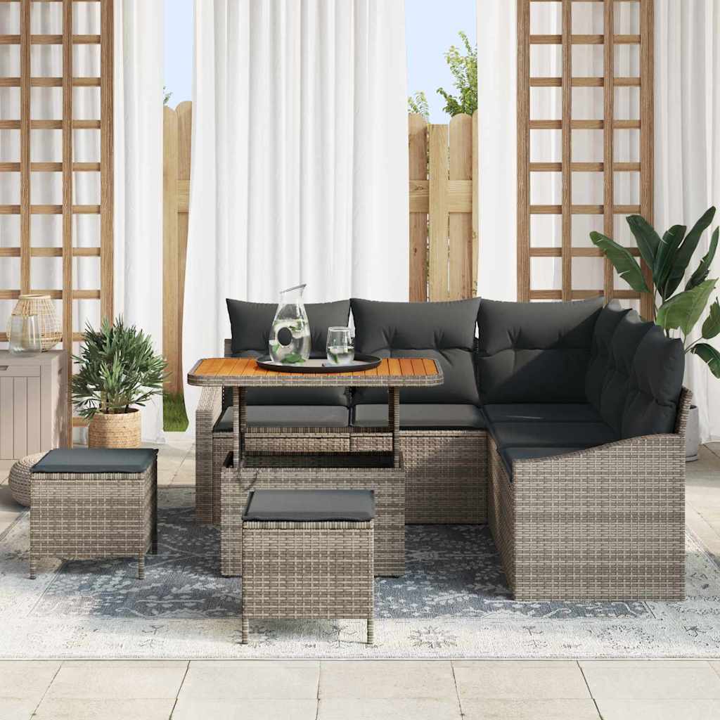 Gartensofa-set mit Kissen 8 pcs Grau Poly-Rattan
