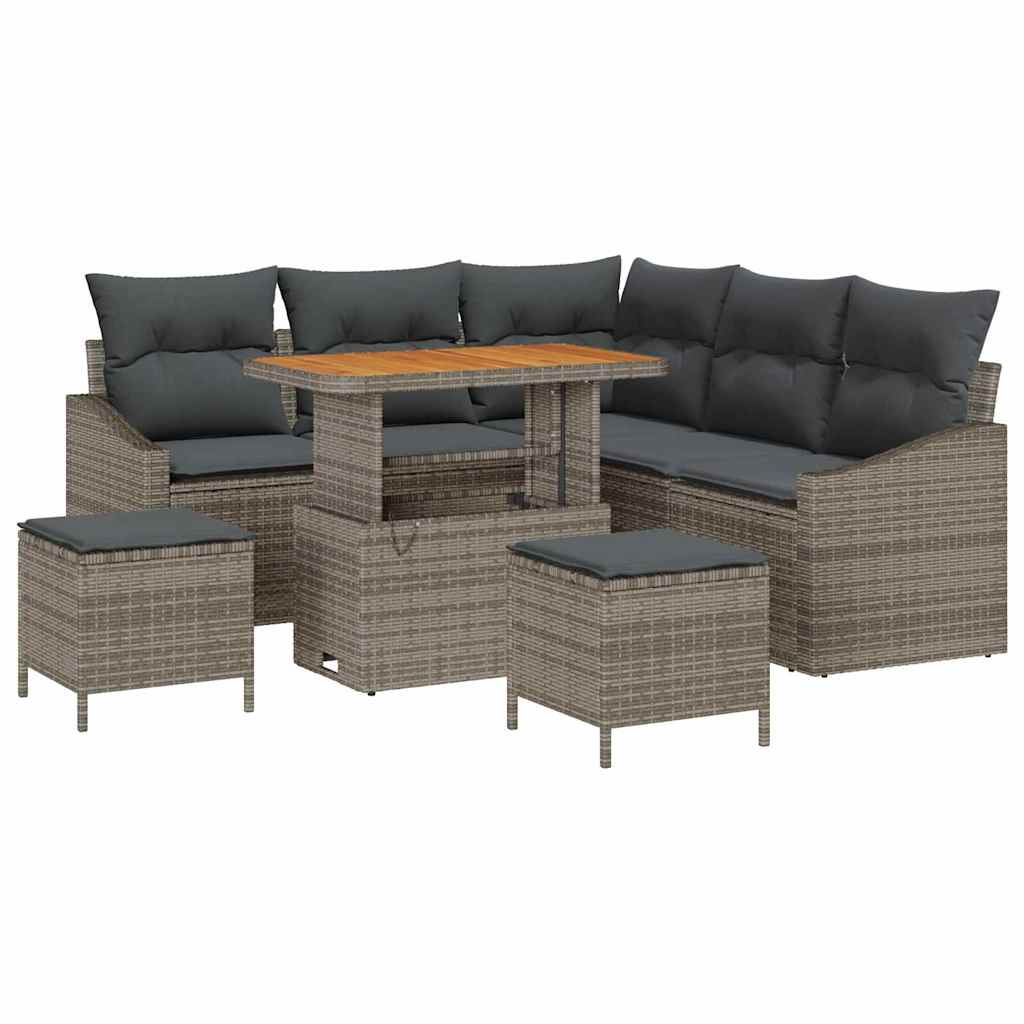 Gartensofa-set mit Kissen 8 pcs Grau Poly-Rattan