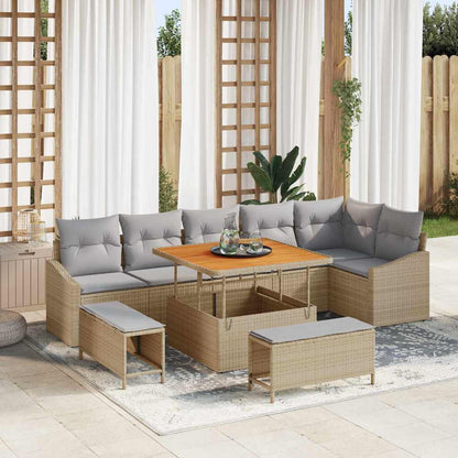 Gartensofa-set mit Kissen 9 pcs Beige Poly-Rattan