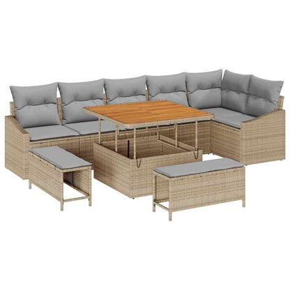 Gartensofa-set mit Kissen 9 pcs Beige Poly-Rattan
