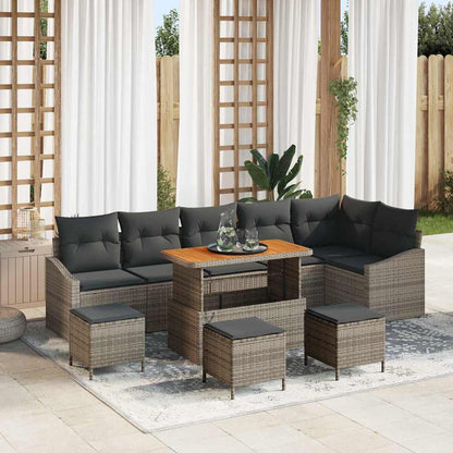 Gartensofa-set mit Kissen 10 pcs Grau Poly-Rattan