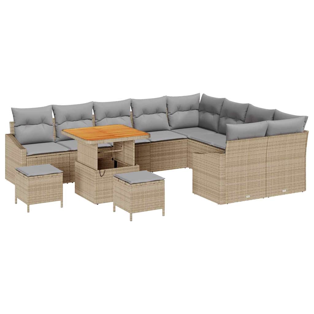 Gartensofa-set mit Kissen 12 pcs Beige Poly-Rattan