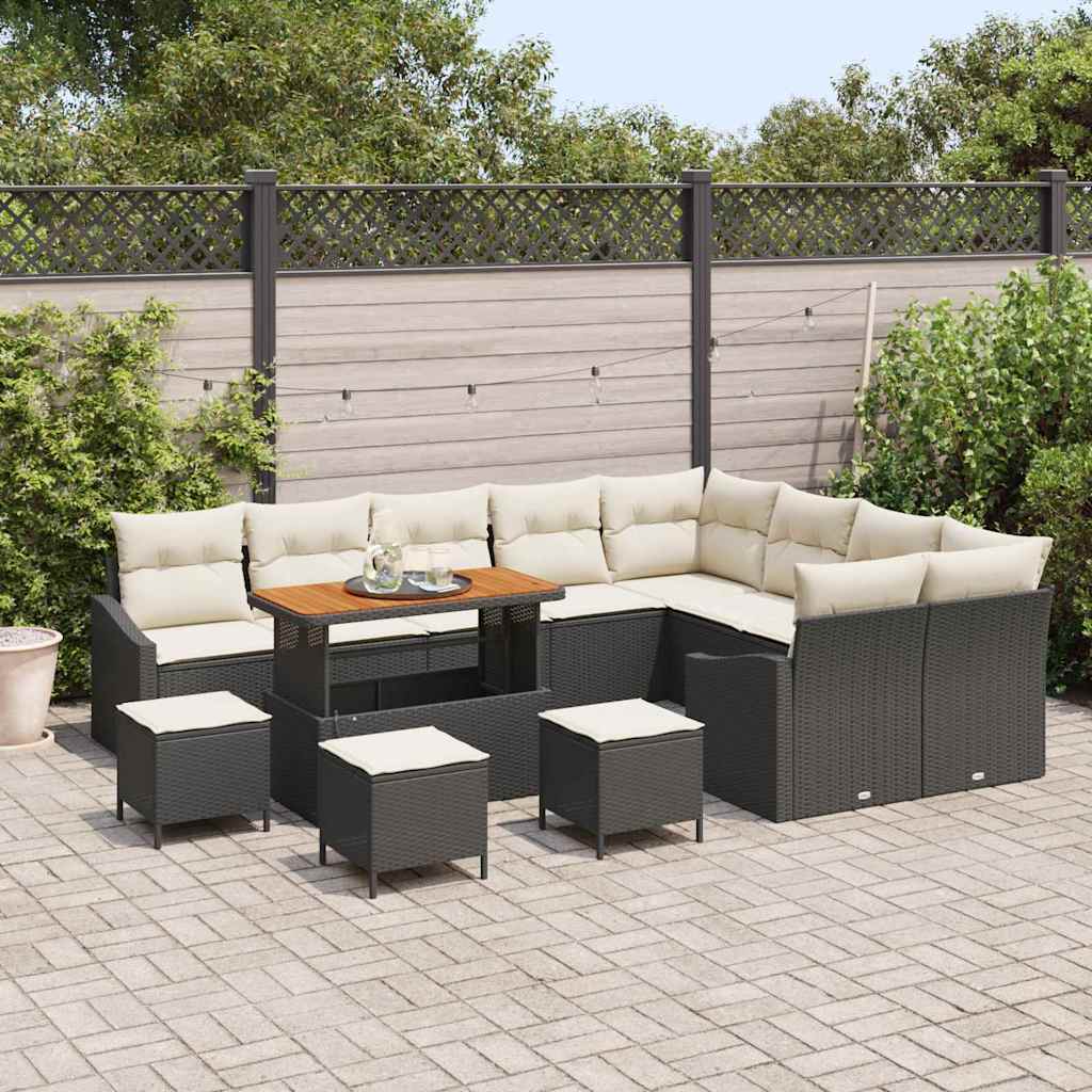 Gartensofa-set mit Kissen 13 pcs Schwarz Poly-Rattan