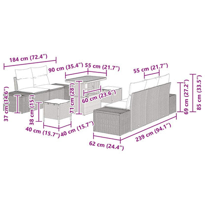 Gartensofa-set mit Kissen 8 pcs Schwarz Poly-Rattan