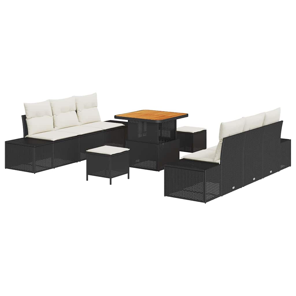 Gartensofa-set mit Kissen 9 pcs Schwarz Poly-Rattan