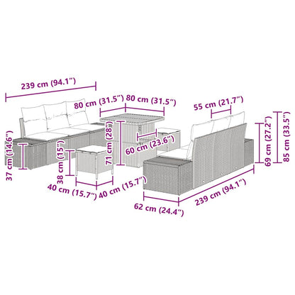 Gartensofa-set mit Kissen 9 pcs Schwarz Poly-Rattan