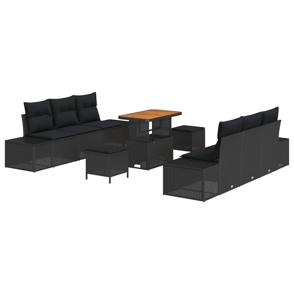 Gartensofa-set mit Kissen 9 pcs Schwarz Poly-Rattan
