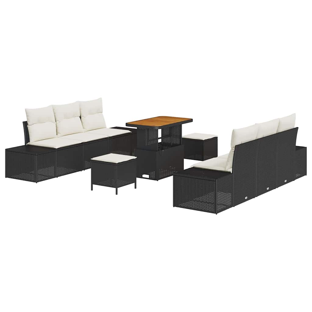 Gartensofa-set mit Kissen 9 pcs Schwarz Poly-Rattan