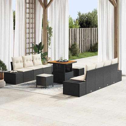 Gartensofa-set mit Kissen 10 pcs Schwarz Poly-Rattan
