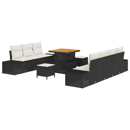 Gartensofa-set mit Kissen 10 pcs Schwarz Poly-Rattan