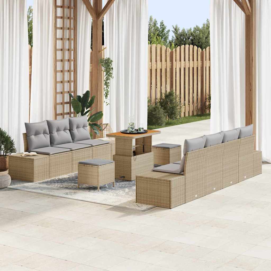 Gartensofa-set mit Kissen 10 pcs Beige Poly-Rattan