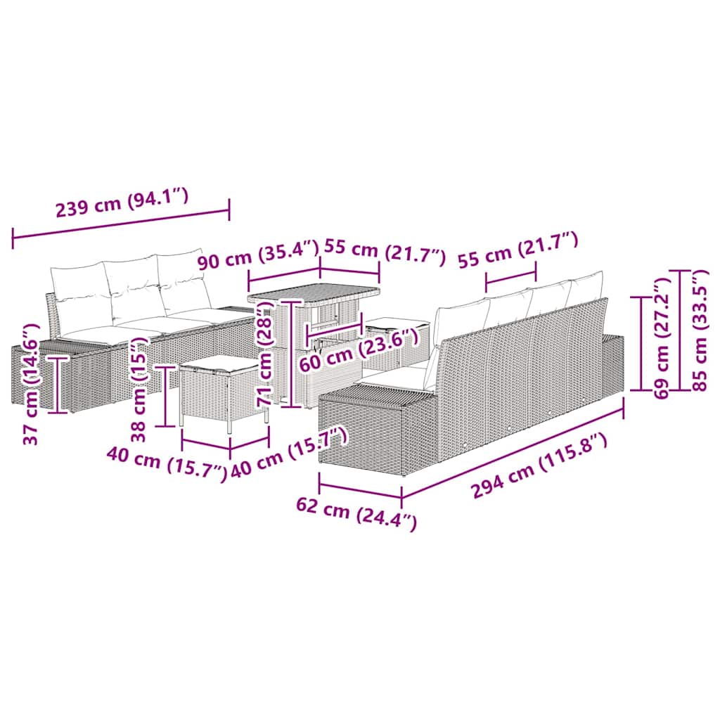 Gartensofa-set mit Kissen 10 pcs Beige Poly-Rattan