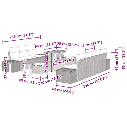Gartensofa-set mit Kissen 10 pcs Beige Poly-Rattan