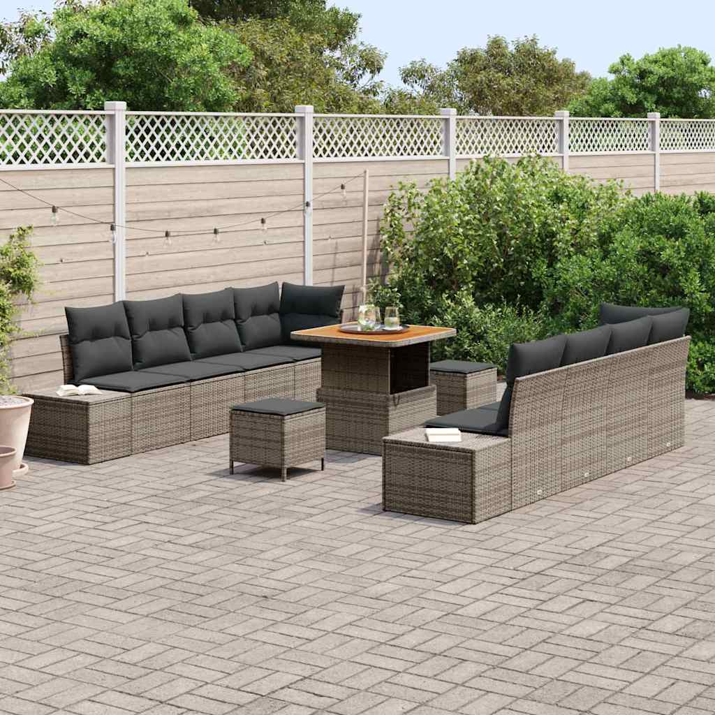 Gartensofa-set mit Kissen 11 pcs Grau Poly-Rattan