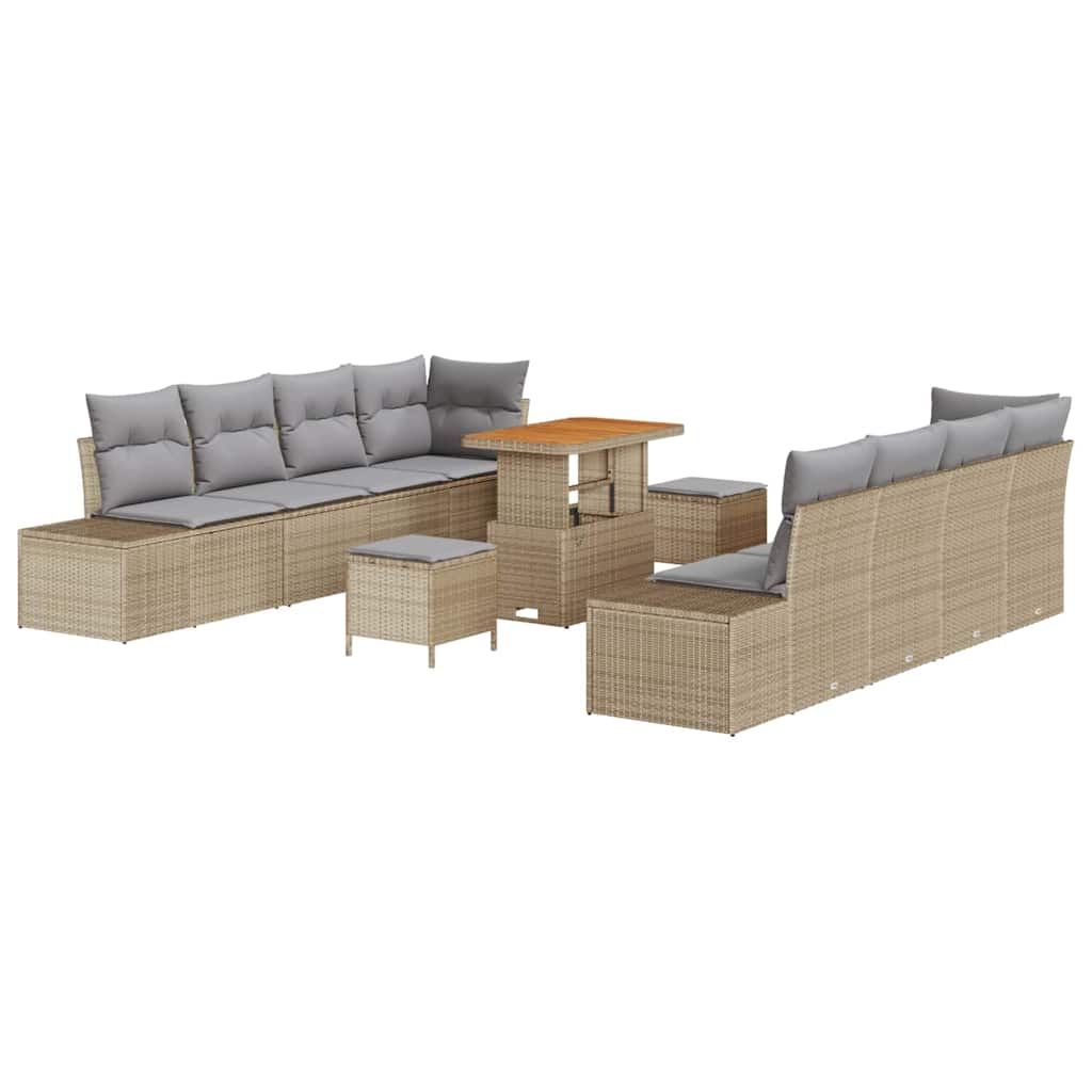 Gartensofa-set mit Kissen 11 pcs Beige Poly-Rattan