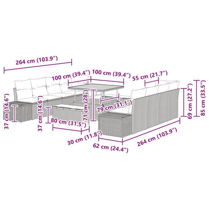 Gartensofa-set mit Kissen 11 pcs Beige Poly-Rattan