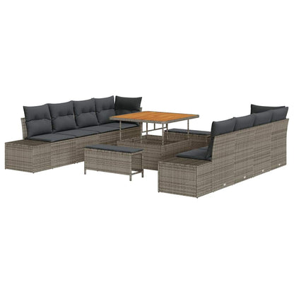Gartensofa-set mit Kissen 11 pcs Grau Poly-Rattan