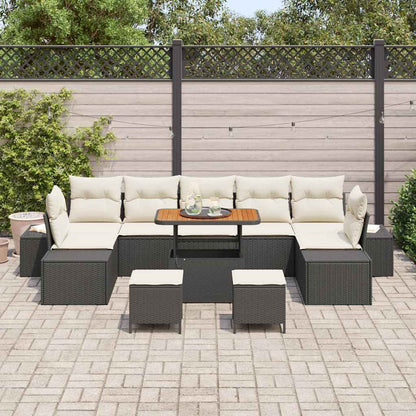 Gartensofa-set mit Kissen 10 pcs Schwarz Poly-Rattan