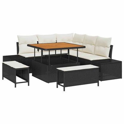 Gartensofa-set mit Kissen 8 pcs Schwarz Poly-Rattan