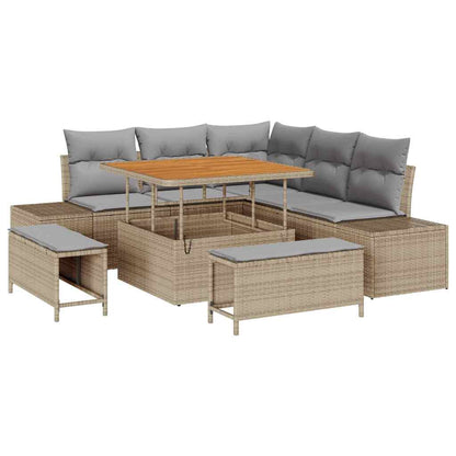 Gartensofa-set mit Kissen 8 pcs Beige Poly-Rattan