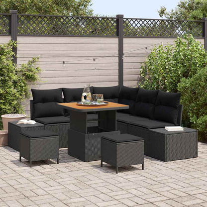 Gartensofa-set mit Kissen 8 pcs Schwarz Poly-Rattan
