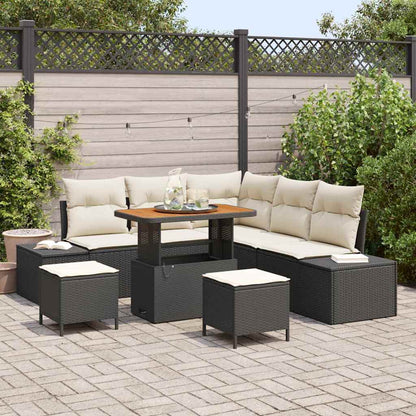 Gartensofa-set mit Kissen 8 pcs Schwarz Poly-Rattan