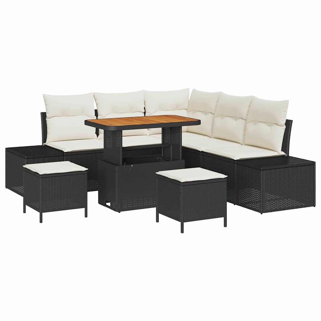 Gartensofa-set mit Kissen 8 pcs Schwarz Poly-Rattan