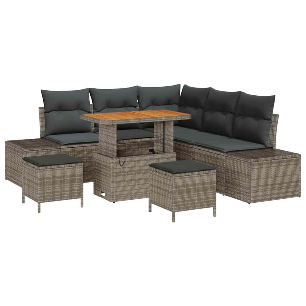 Gartensofa-set mit Kissen 8 pcs Grau Poly-Rattan