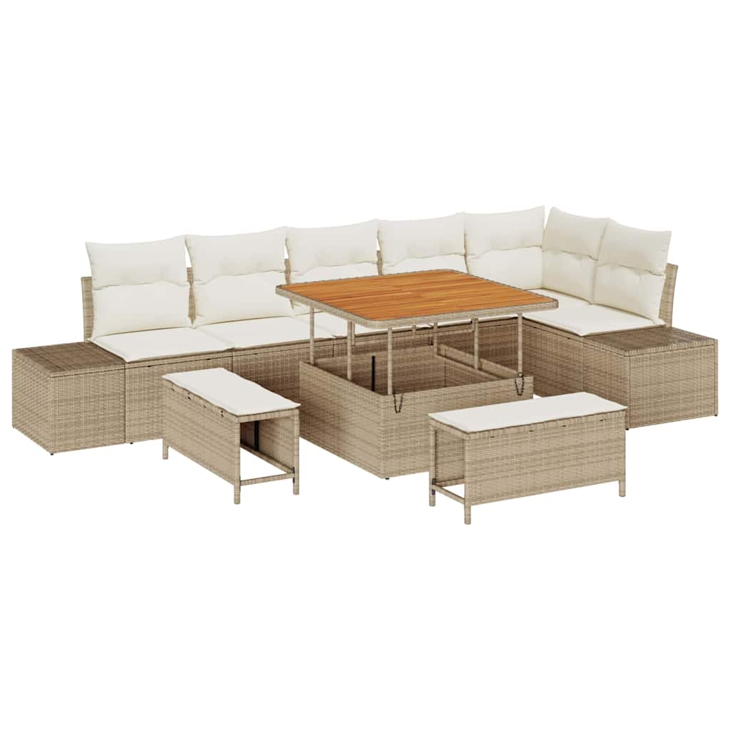 Gartensofa-set mit Kissen 9 pcs Beige Poly-Rattan