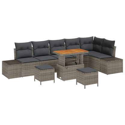 Gartensofa-set mit Kissen 9 pcs Grau Poly-Rattan