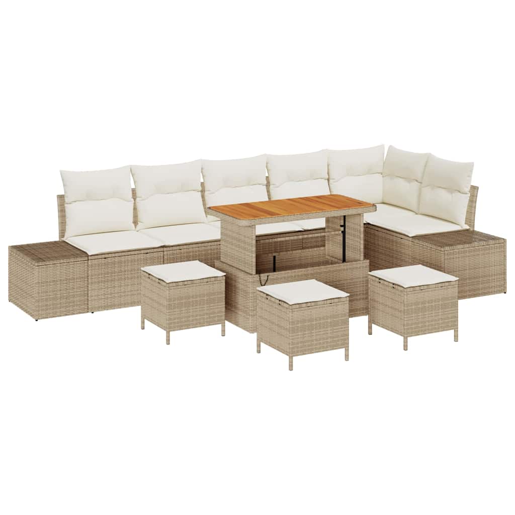 Gartensofa-set mit Kissen 10 pcs Beige Poly-Rattan