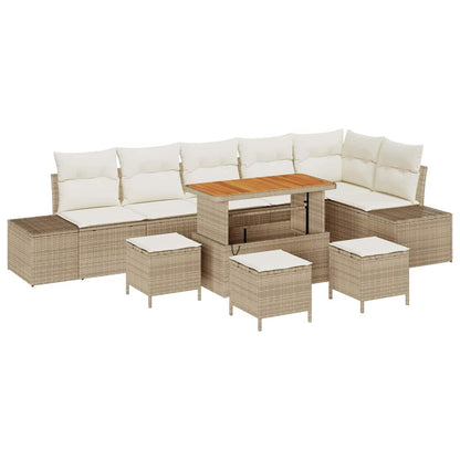 Gartensofa-set mit Kissen 10 pcs Beige Poly-Rattan